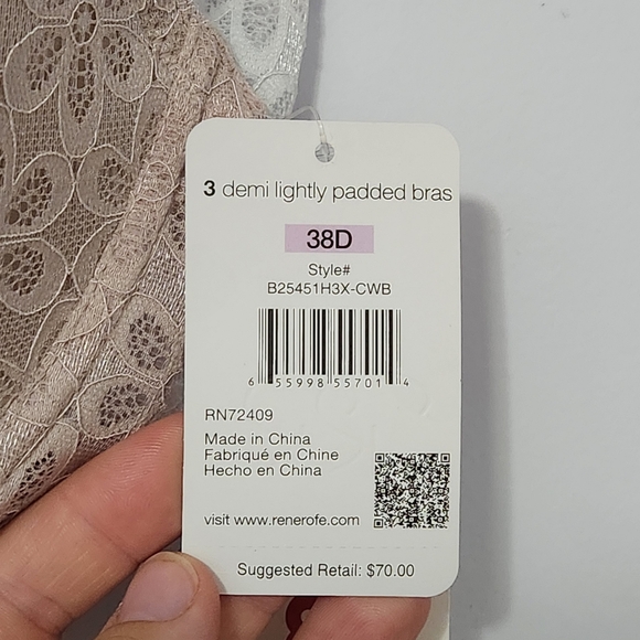 Rene Rofe 38D lightly padded bra, set of two, rose gold + white, NWT, - Picture 5 of 5